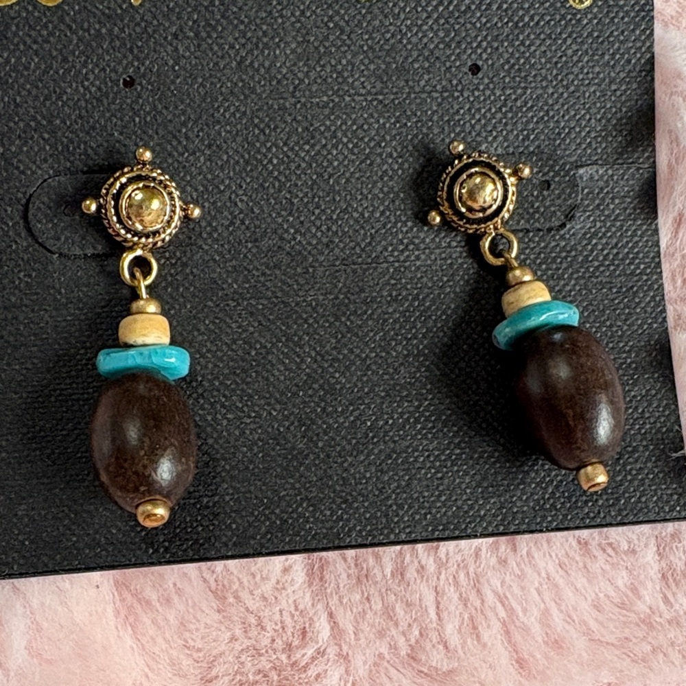 Gold and Turquoise Beaded Earrings